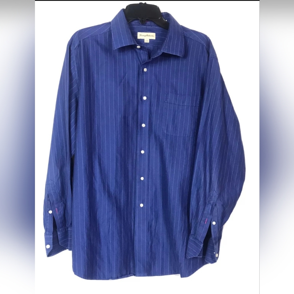 TOMMY BAHAMA Blue Pinstripe Cotton Shirt | SZ 16.5" - Picture 1 of 13